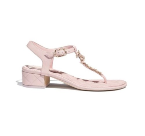 (HappyShoese공장) C. 체인 CC로고 퀄팅 샌들 핑크
