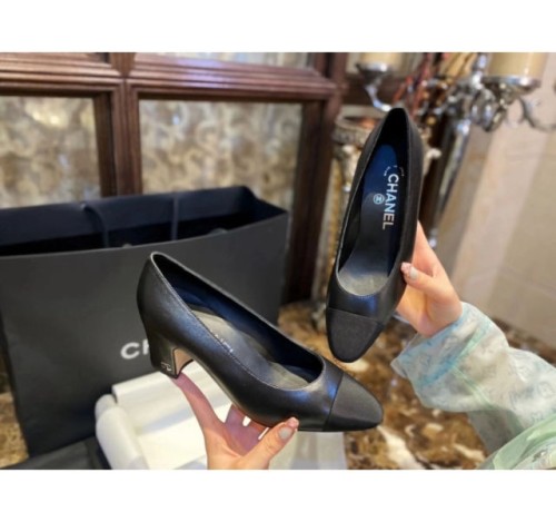 (HappyShoese공장) C.CC로고 더블캡토 청키 펌프스 힐 올검