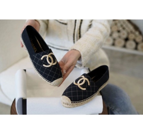 (HappyShoese공장) C.금색 자수 CC 로고 체크 에스파드리유