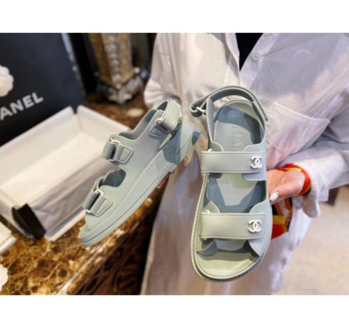 (HappyShoese공장) C.더블 CC 로고 벨크로 샌들