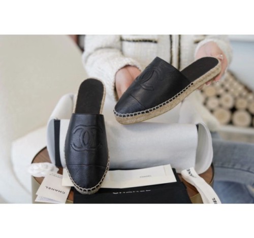 (HappyShoese공장) C.레더 CC 로고 에스파드류 슬리퍼 블랙
