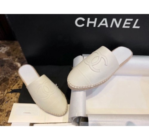 (HappyShoese공장) C.레더 CC 로고 에스파드류 슬리퍼 화이트