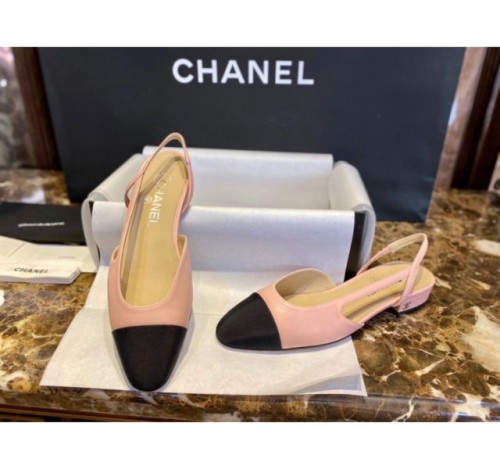 (HappyShoese공장) C.배색 CC 로고 샌들 로우힐 슬링백