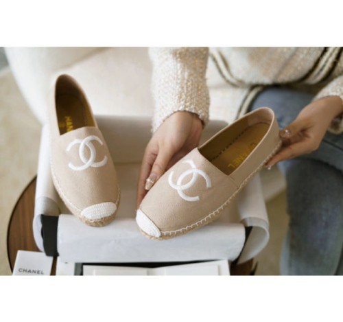 (HappyShoese공장) C.자수 CC 로고 퀼팅 에스파드리유 베이지