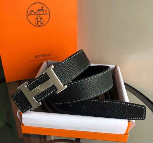 에르메스 실버 H버클 벨트 블랙 38mm
