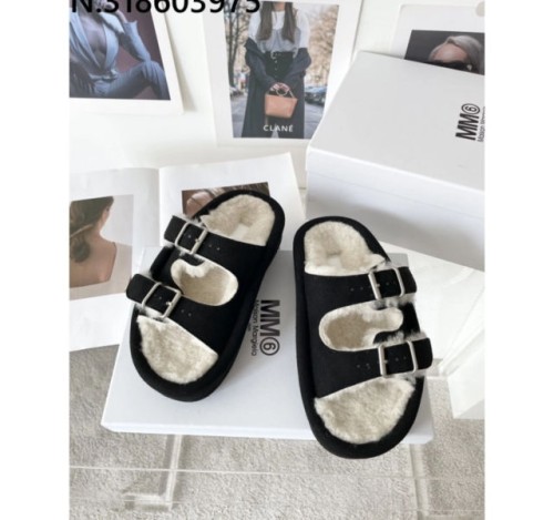 [327 공장] 메종마르지엘라 더블 벨트 털 슬리퍼 블랙 (여성용)