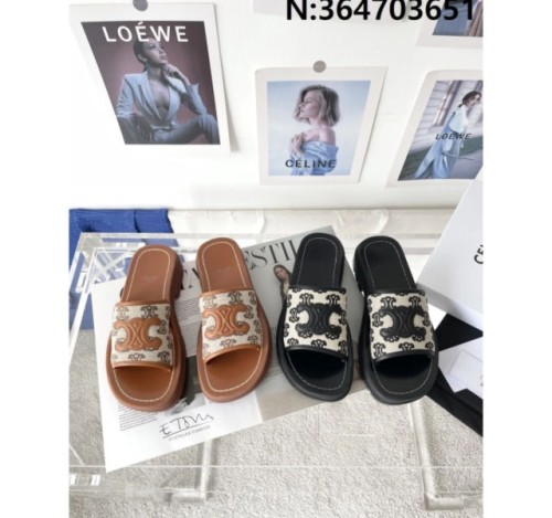 [327 공장] CE. 레더 트리오페 로고 통굽 슬리퍼 4.5cm 2컬러 (여성용)