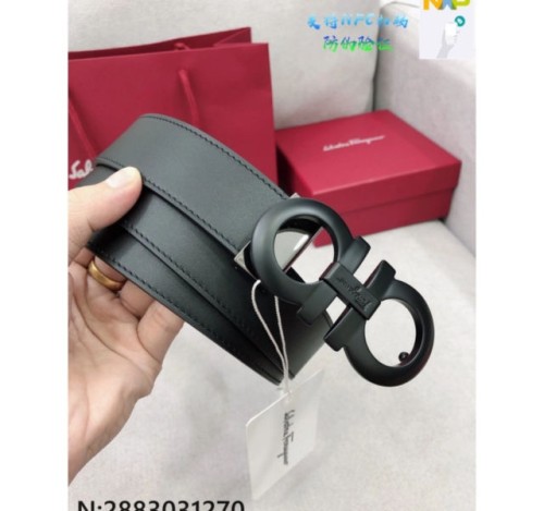 살바토레페라가모 무광 블랙 버클 가죽 벨트 3.5cm