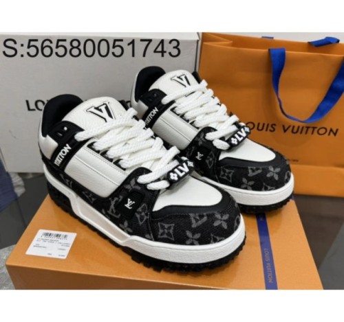 [152] L. 데님 가죽 이음 LV 트레이너 맥시 스니커즈 블랙