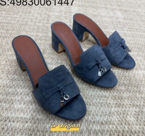 [AII] 로로피아나 스웨이드 뮬 샌들 블루 5.5cm