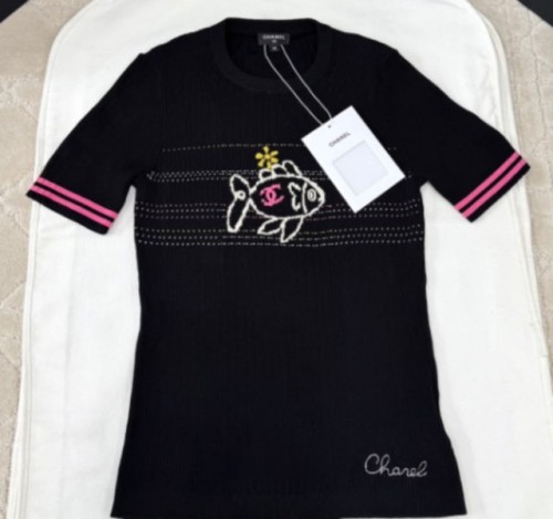 (AR 공장) CH. 물고기 자수 니트 반팔티(2color)